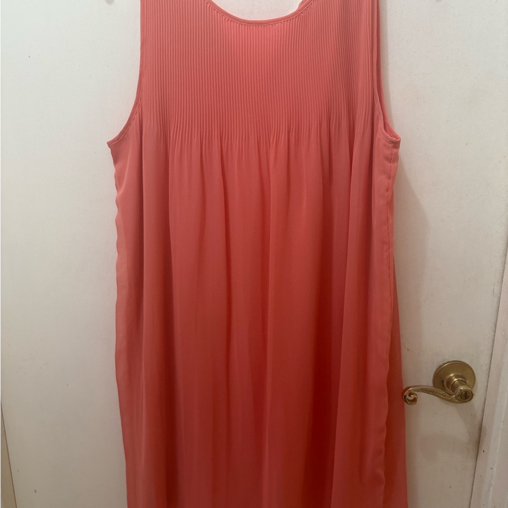 Max Studio Pink Pleated Sundress Scoop Neck Midi